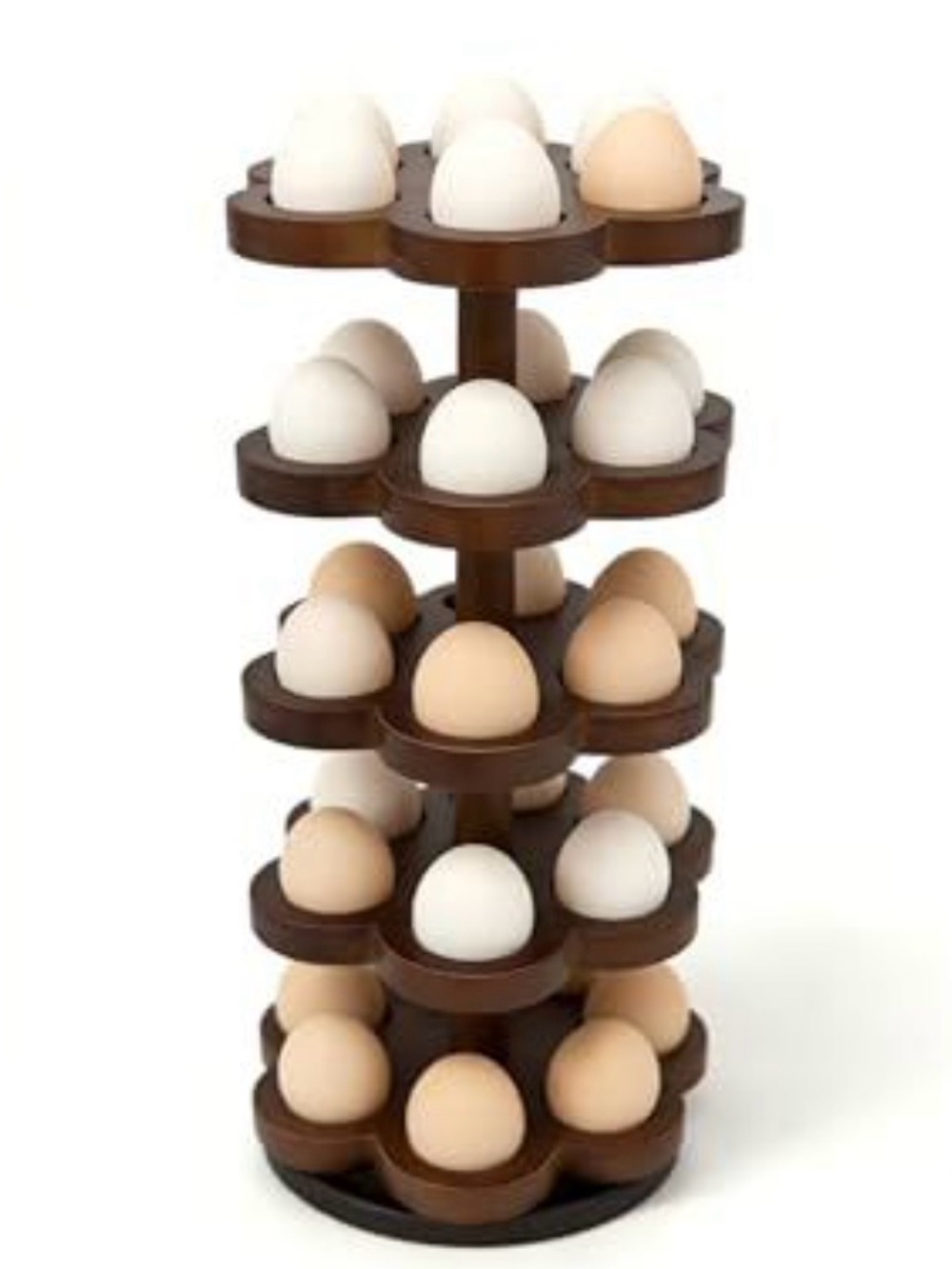 Amazon Brown Egg Tower Rack - Dark Brown Organizer with White and Beige Eggs